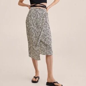 Mango Zebra Print Patterned Midi Wrap Skirt Black White Size XS